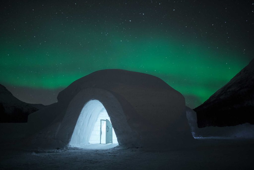 Photo. Ice Dome under northern lights
